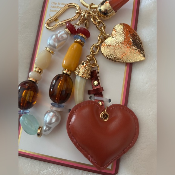 🦏VIRAL Piper K Gold and Brown Heart Bag Charm - Picture 3 of 4